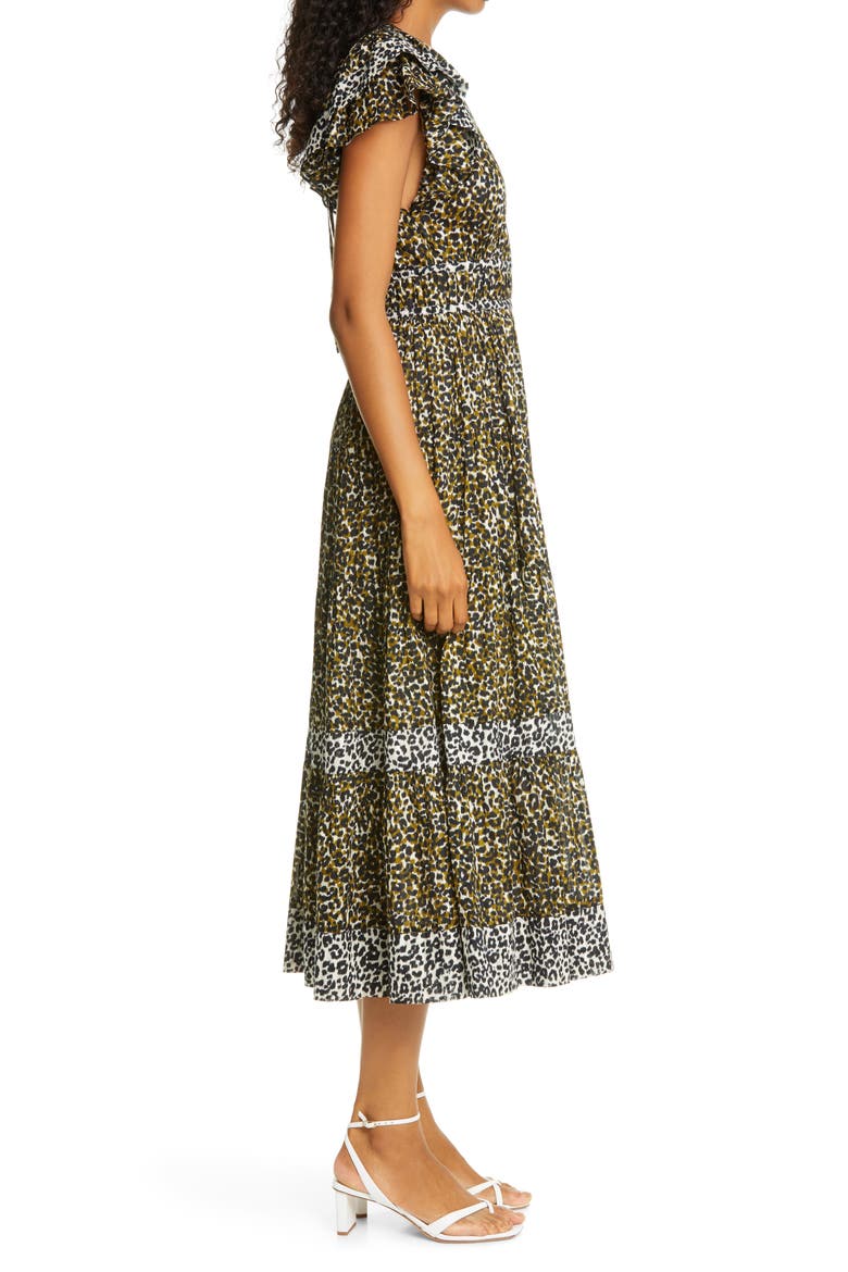Iona Cheetah Print Midi Dress, Alternate, color, ARMY