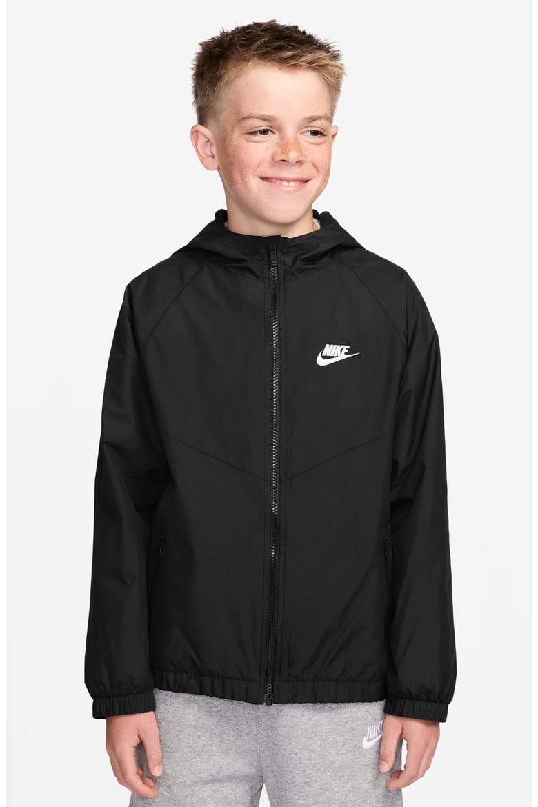 Kids' Windrunner Water Repellent Hooded Zip-Up Jacket, Main, color, 010 BLACK/BLACK/WHITE