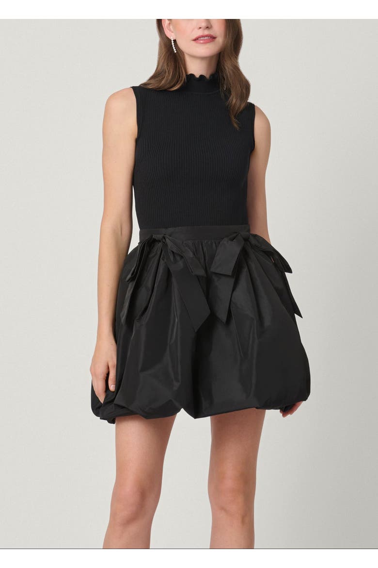 Midnight Brandy Taffeta Knit Combo Dress, Main, color, Jet