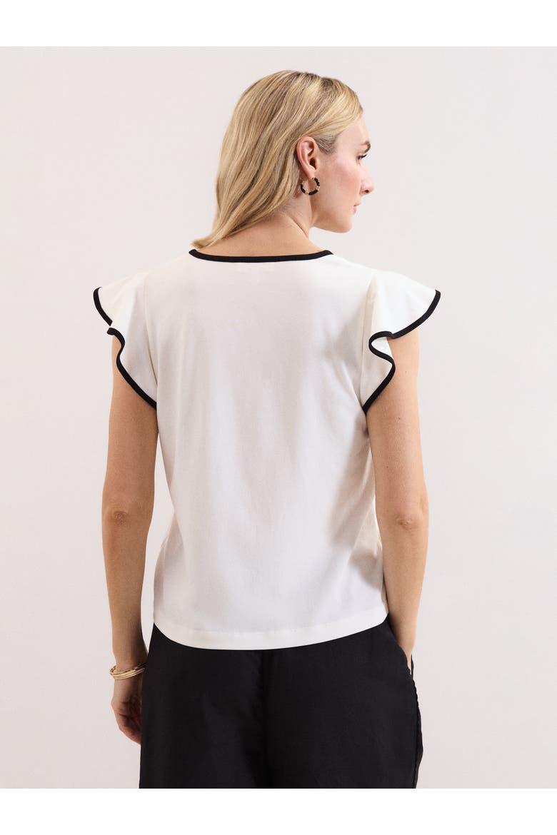 Fleur Ruffle Sleeve V-Neck Top, Alternate, color, Black/Ivory