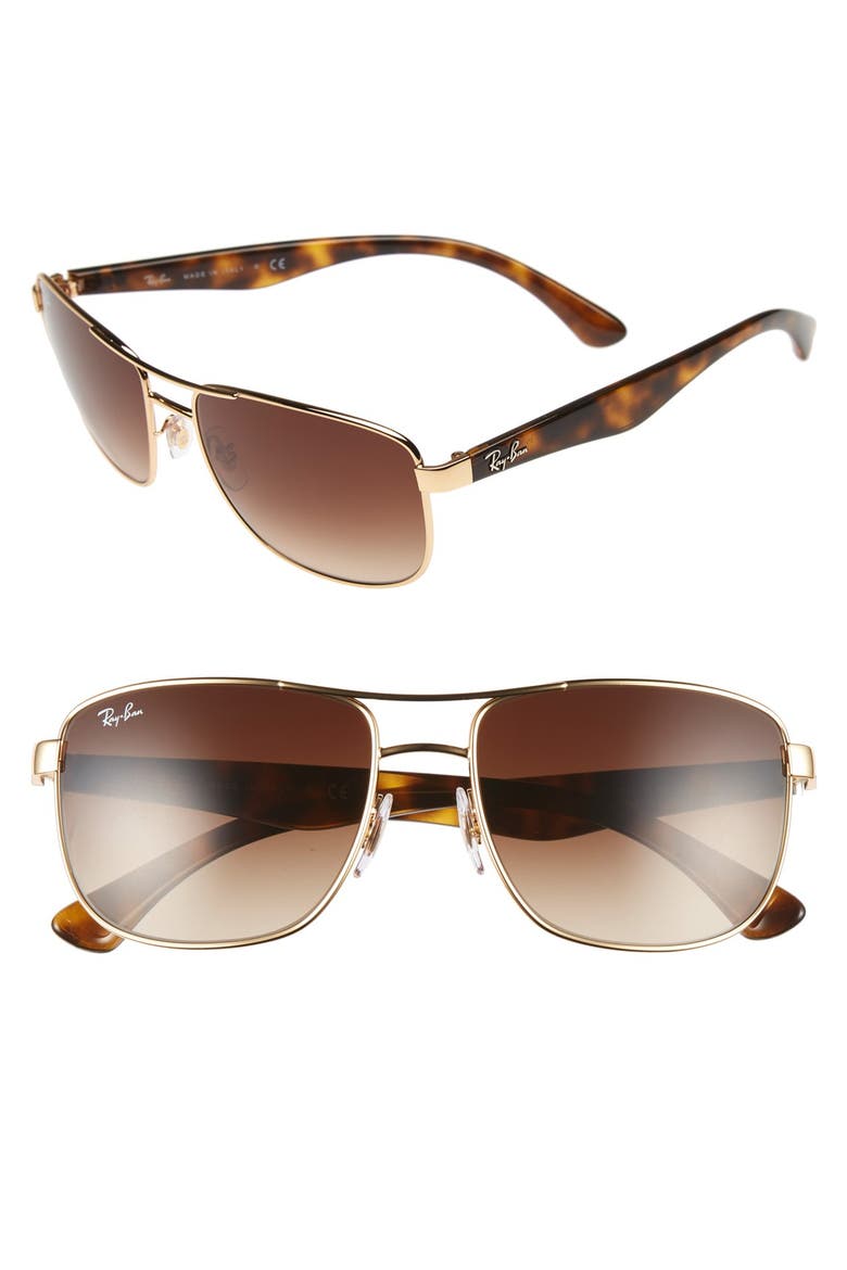 57mm Aviator Sunglasses, Main, color, GOLD TORTOISE