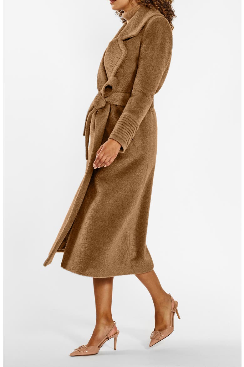 Bouclé Wool & Alpaca Blend Wrap Coat, Alternate, color, DARK CAMEL