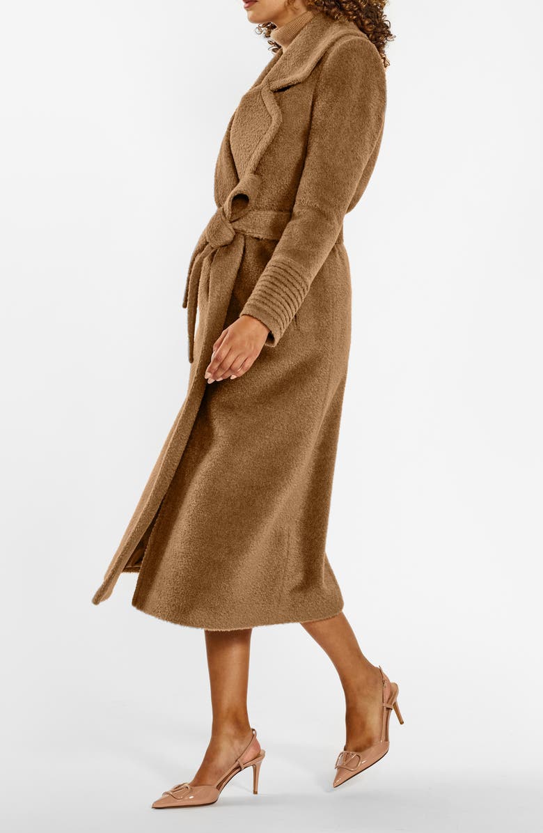 SENTALER Bouclé Wool & Alpaca Blend Wrap Coat, Alternate, color, Dark Camel