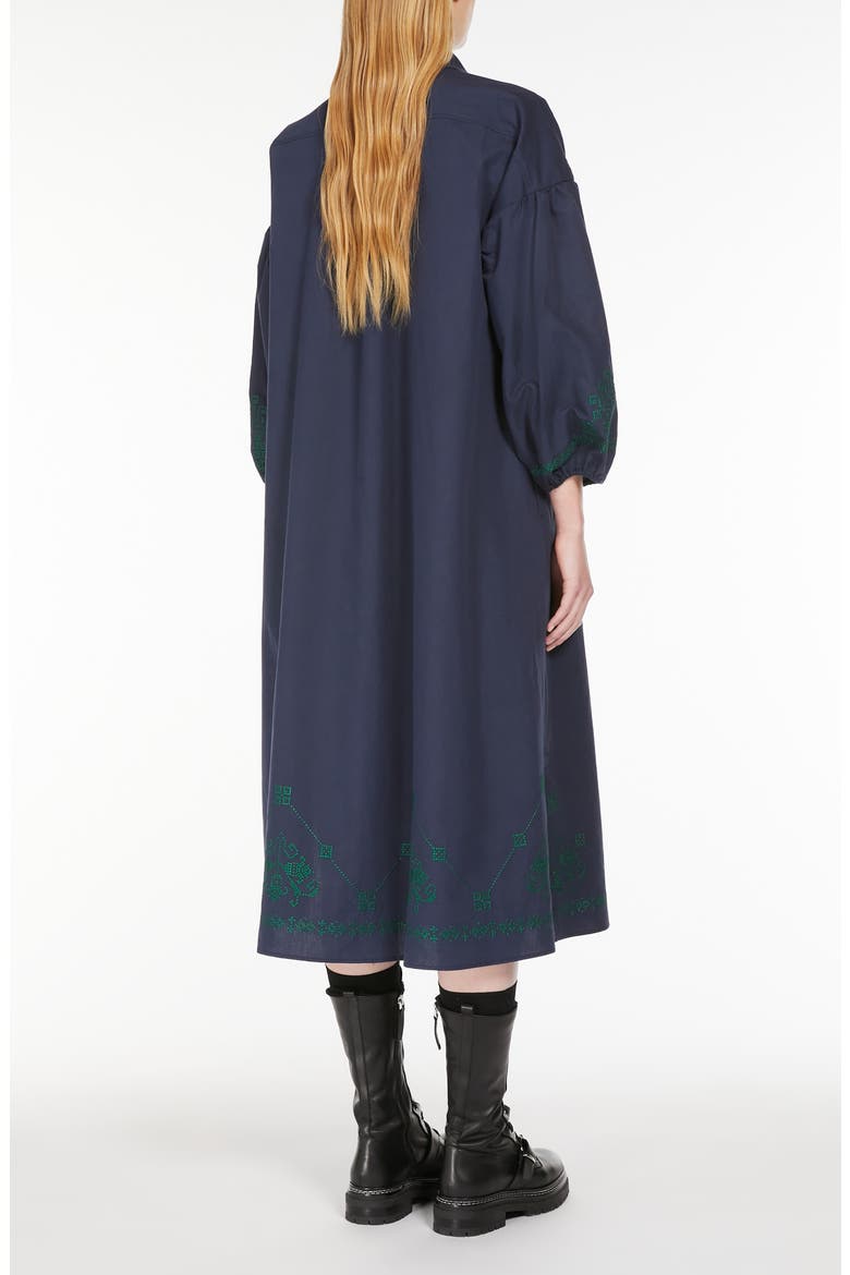 Ossola Embroidered Detail Long Sleeve Cotton& Linen Midi Shirtdress, Alternate, color, NAVY
