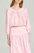 WAYF Mia Boho Lace Trim Gathered Stretch Cotton Top