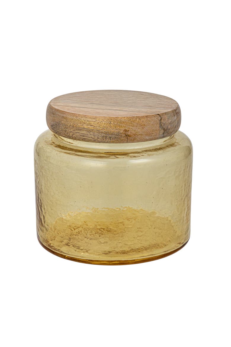 Hammered Glass Jar with Mango Wood Lid, Main, color, Yellow