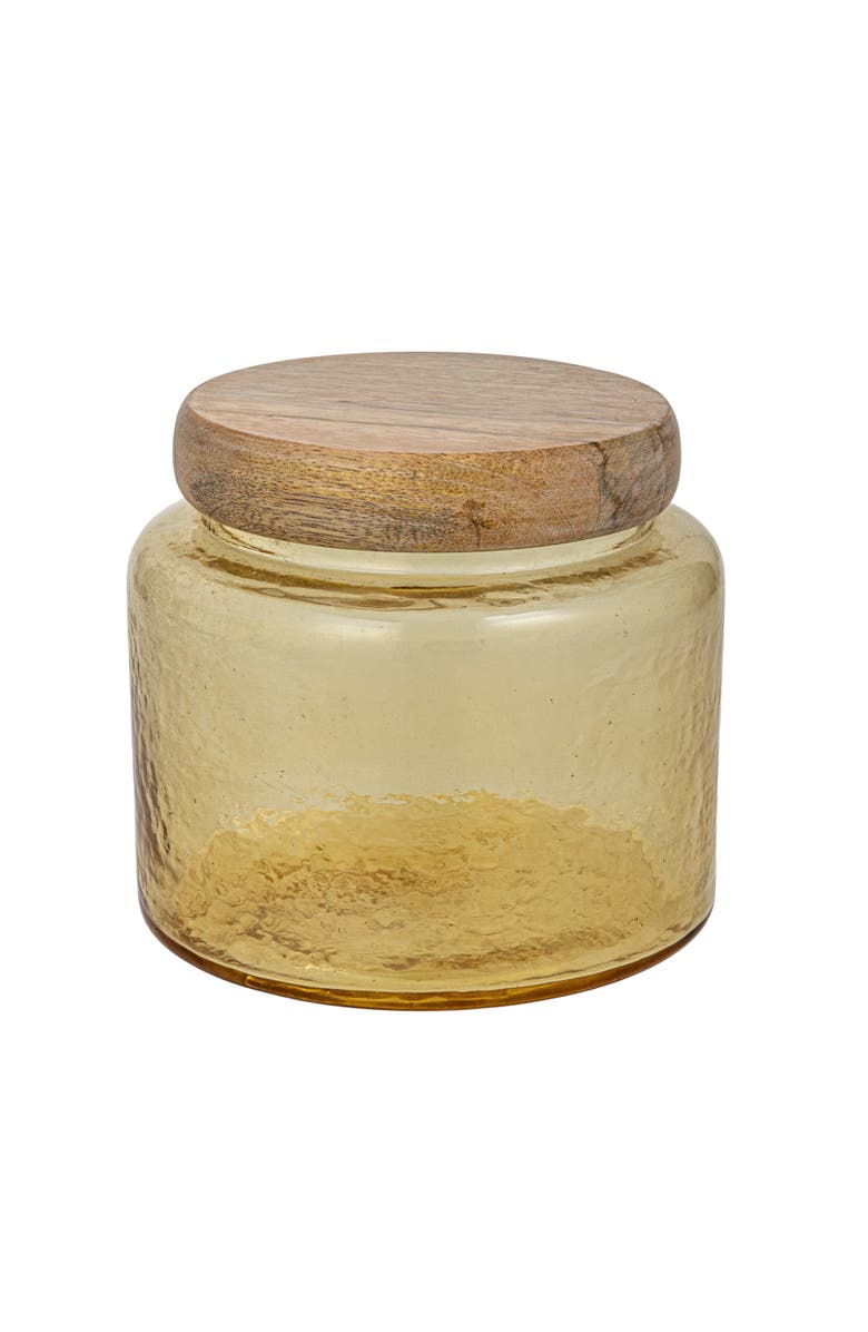 Storied Home Hammered Glass Jar with Mango Wood Lid, Main, color, Yellow