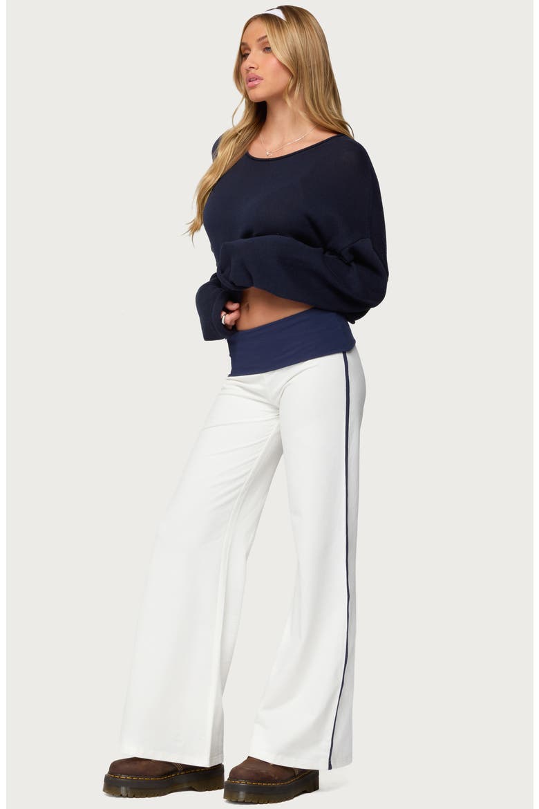 Contrast 8 Foldover Wide Leg Pants, Alternate, color, WHITE-AND-NAVY