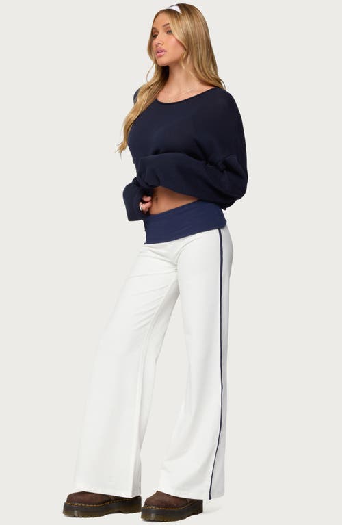 Edikted Contrast 8 Foldover Wide Leg Pants In White