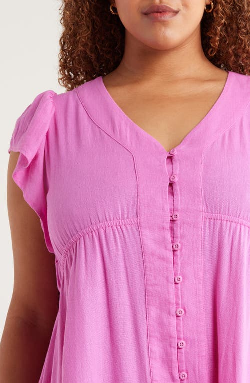 Treasure & Bond Short Sleeve Button Down Linen Blend Midi Dress In Pink