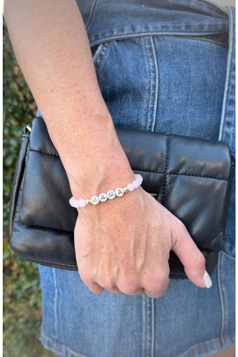 Women's 14K Gold Filled & Pink Gemstone "MAMA" Bead Bracelet, Alternate, color, Pink