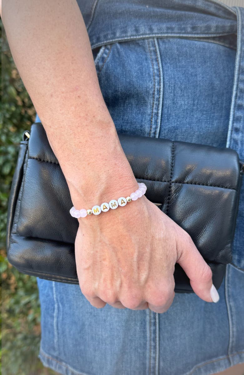 Emma Rae Women's 14K Gold Filled & Pink Gemstone "MAMA" Bead Bracelet, Alternate, color, Pink