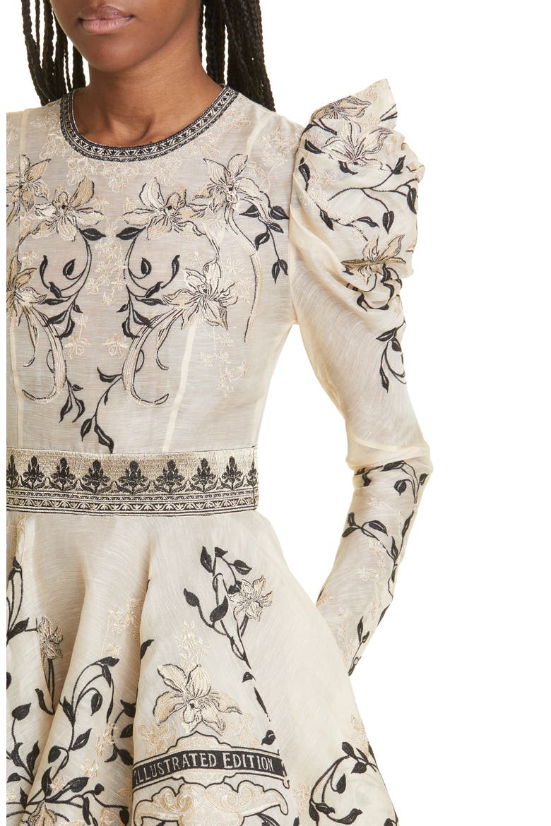 Lyrical Embroidery Long Sleeve High-Low Dress, Alternate, color, BOOK COVER GOLD/ CREAM