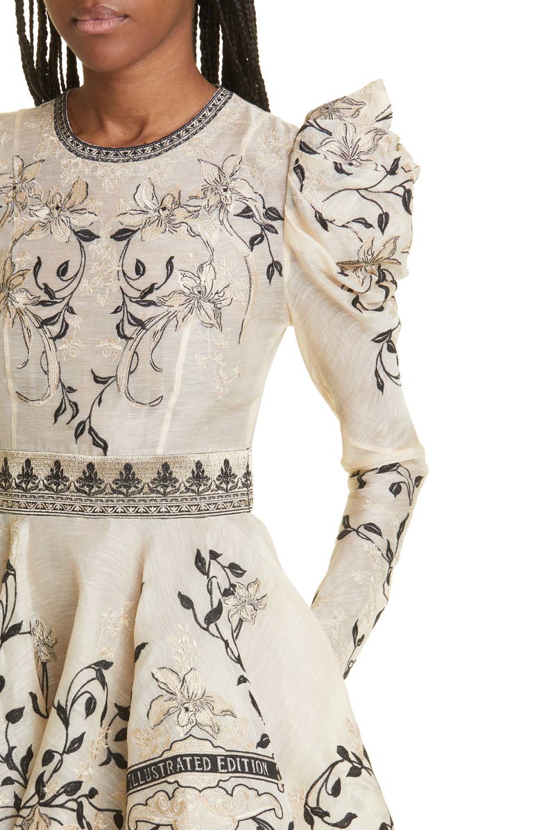 Zimmermann Lyrical Embroidery Long Sleeve High-Low Dress, Alternate, color, 