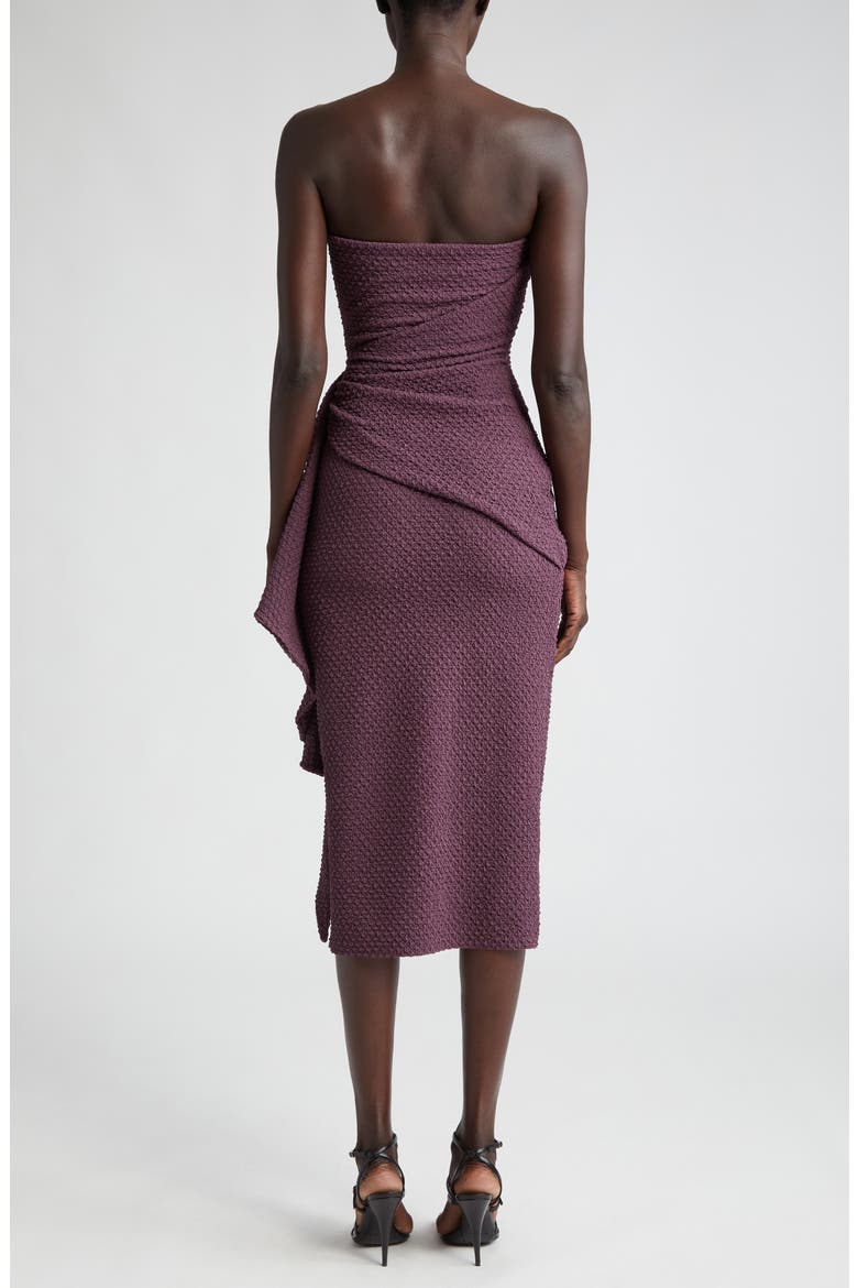 Airi Strapless Cloqué Faux Wrap Midi Dress, Alternate, color, 65683 PLUM