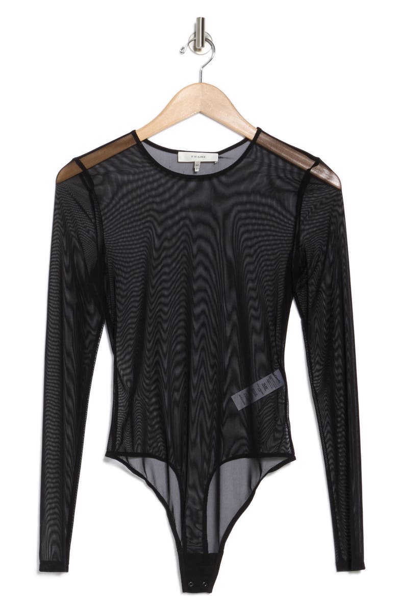 FRAME Long Sleeve Mesh Bodysuit, Alternate, color, Black
