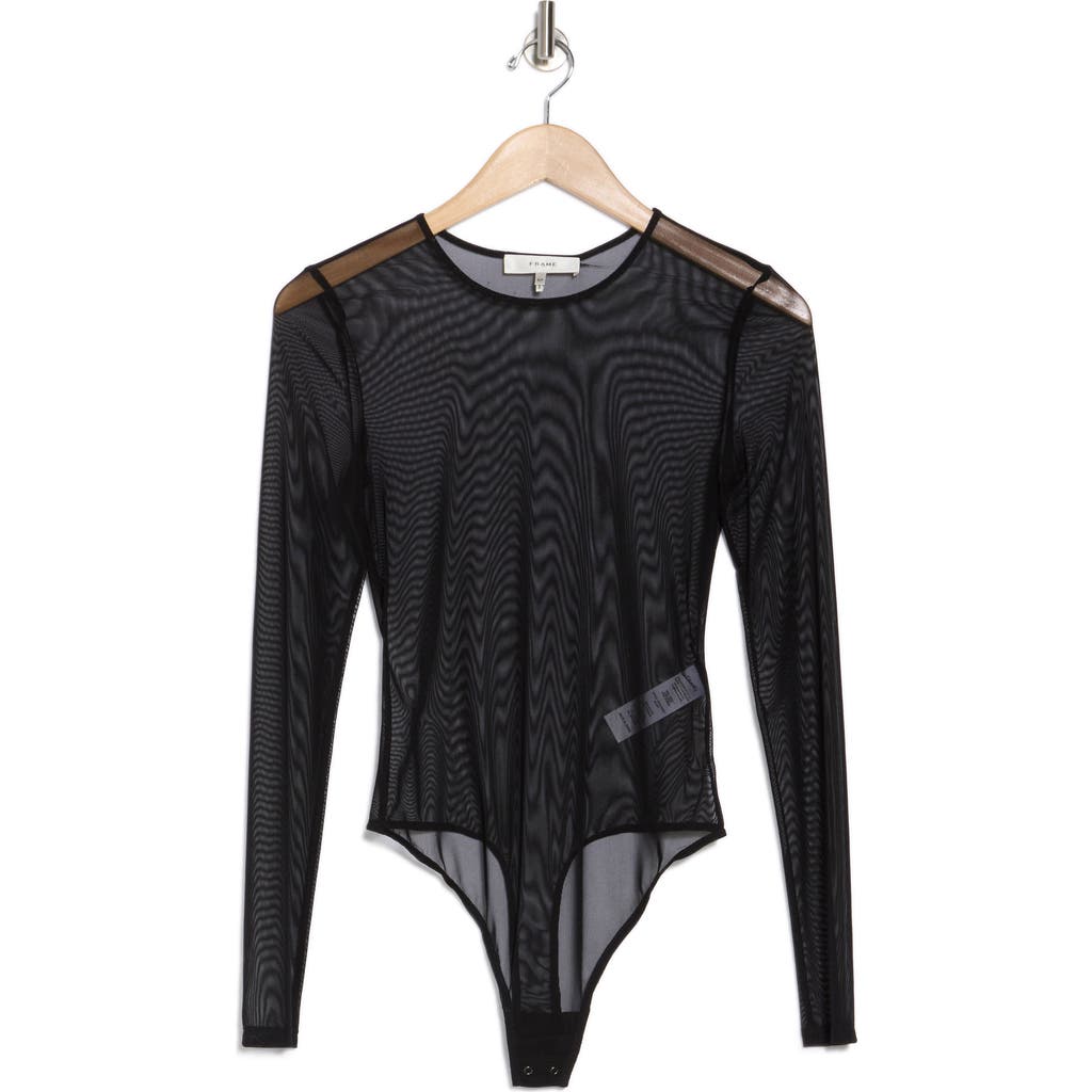 Frame Long Sleeve Mesh Bodysuit In Black