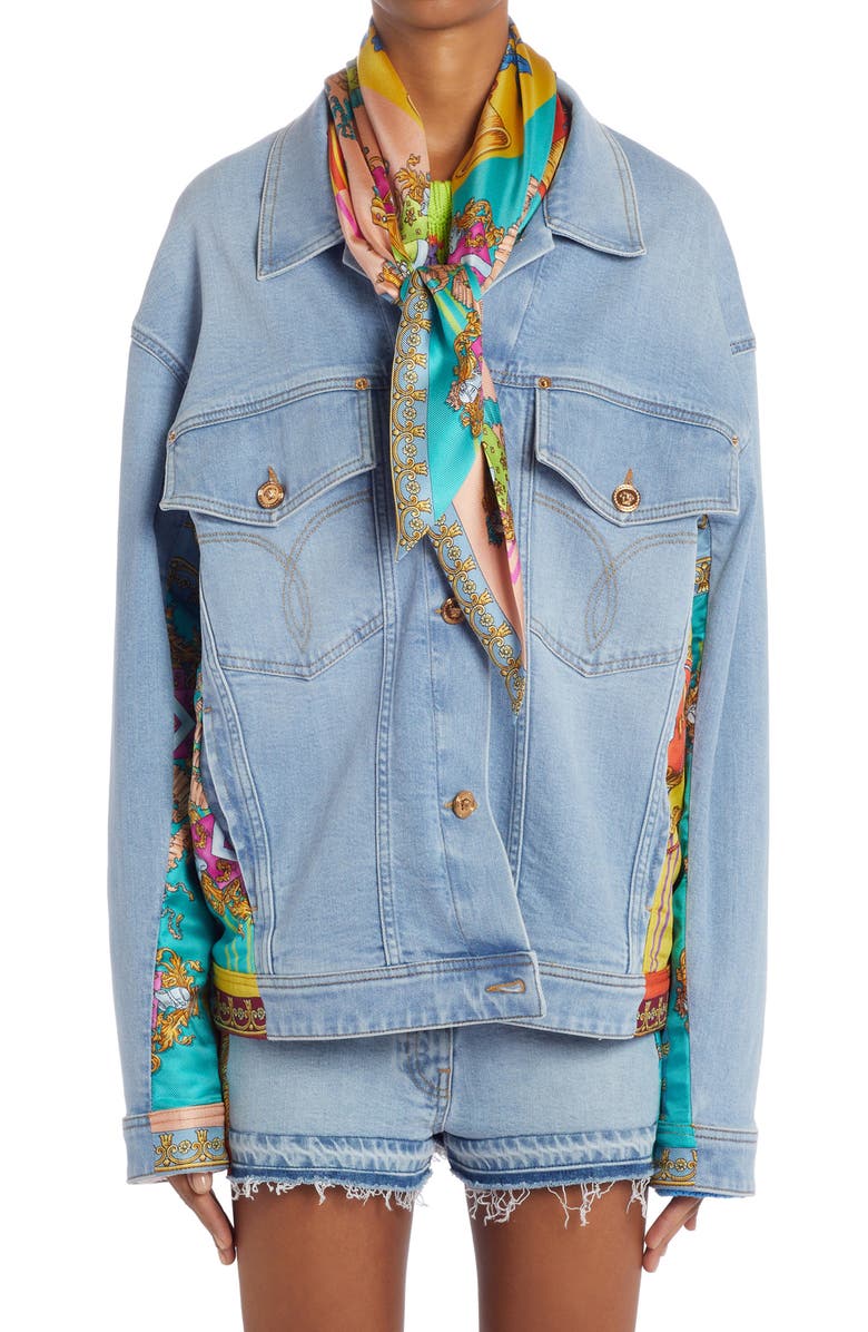 Versace Mixed Media Denim Jacket, Main, color,