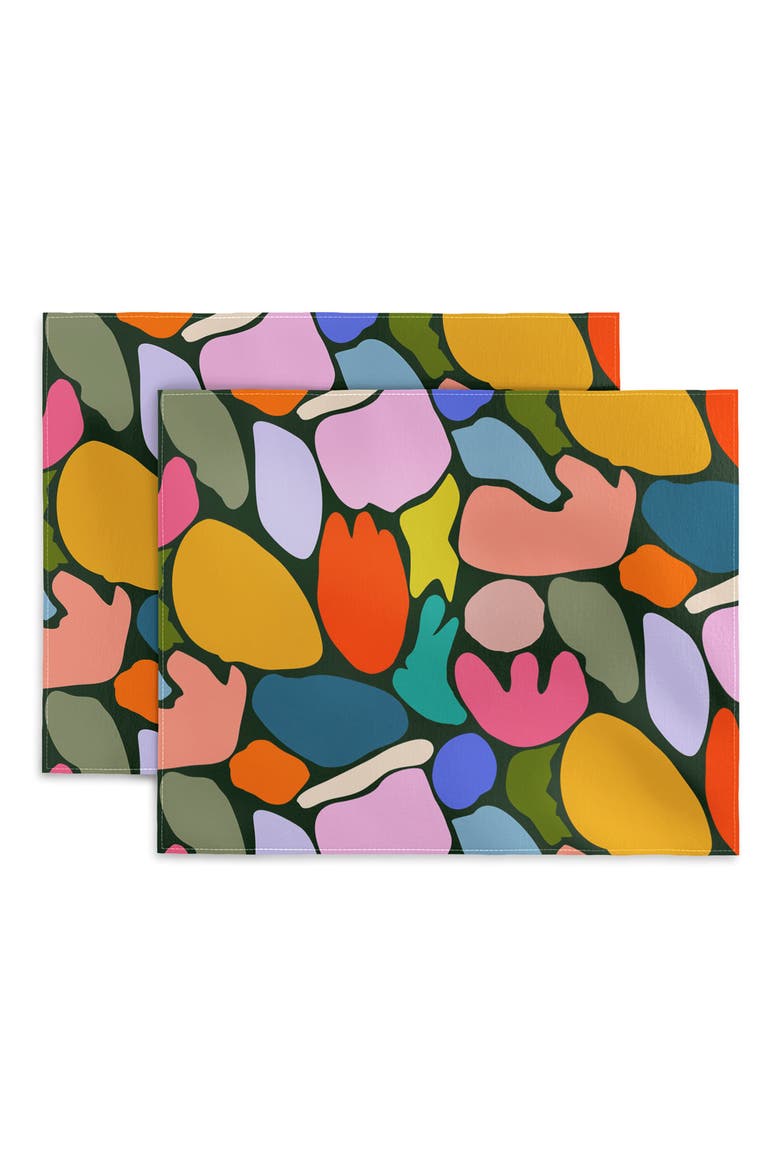 Garden Promenade on Black by Sewzinski Cotton Placemats, Main, color, MULTI