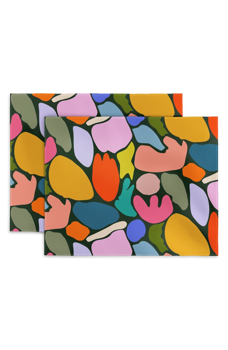 Deny Designs Garden Promenade on Black by Sewzinski Cotton Placemats, Main, color,