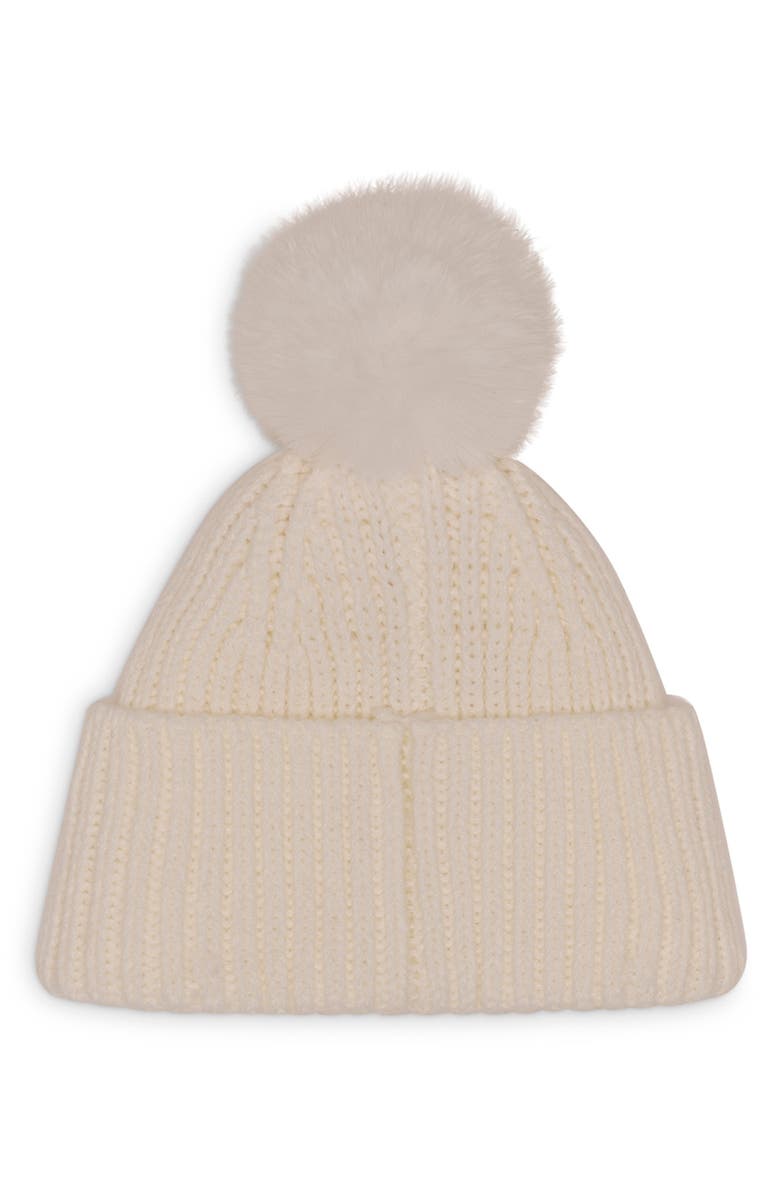 KARL LAGERFELD PARIS Sassy Choupette Faux Fur Pompom Beanie, Alternate, color, Ivory