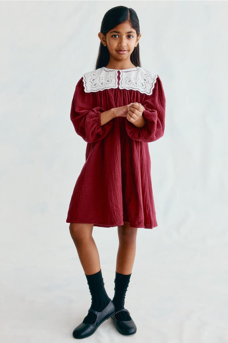 Vintage-collar Muslin Dress, Main, color, Red/white