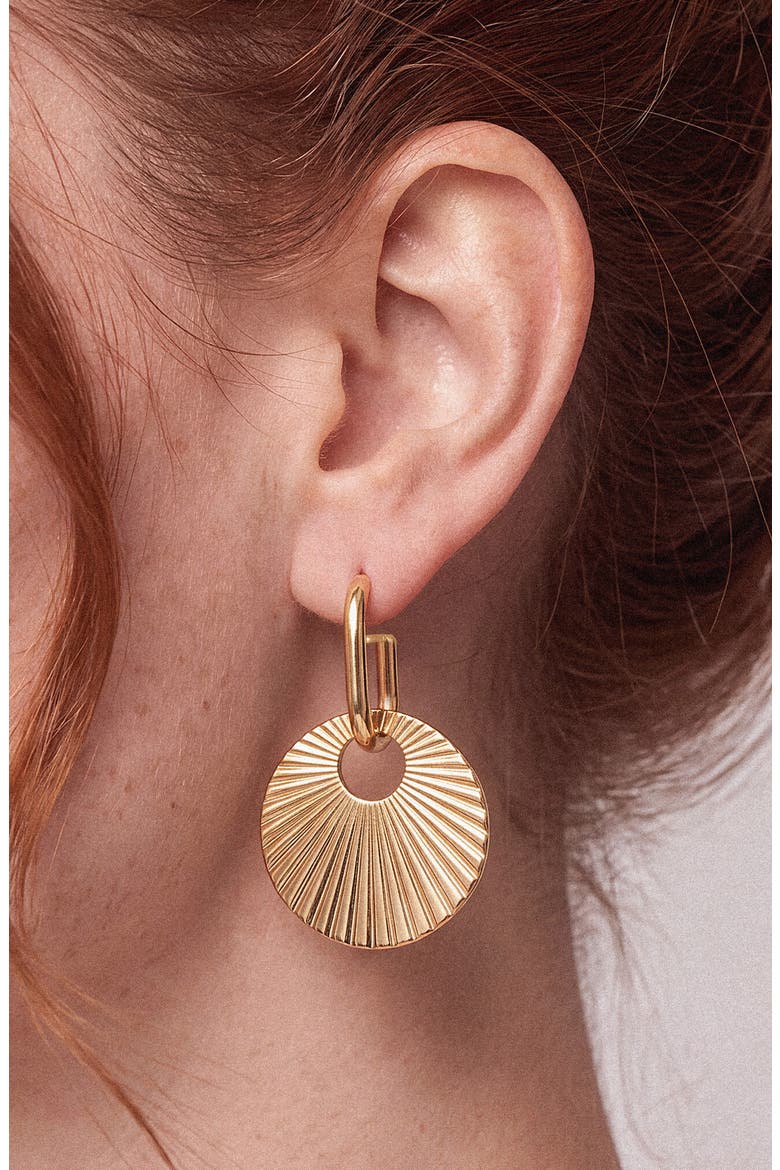 Pleated Circle Drop Earrings, Alternate, color, GOLD