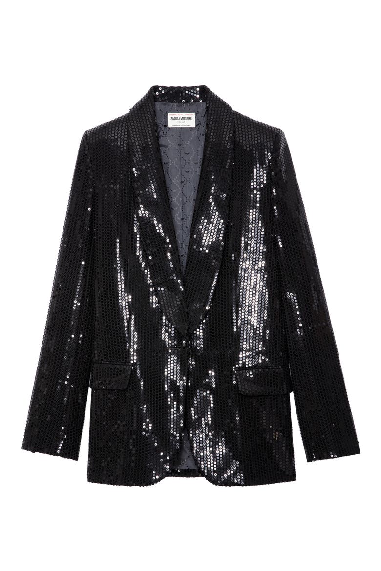 Vive Sequin Tuxedo Blazer, Alternate, color, NOIR
