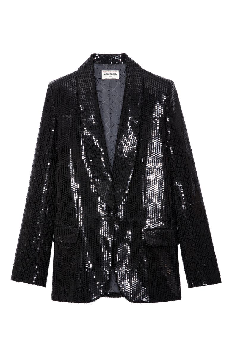 Zadig & Voltaire Vive Sequin Tuxedo Blazer, Alternate, color, Noir