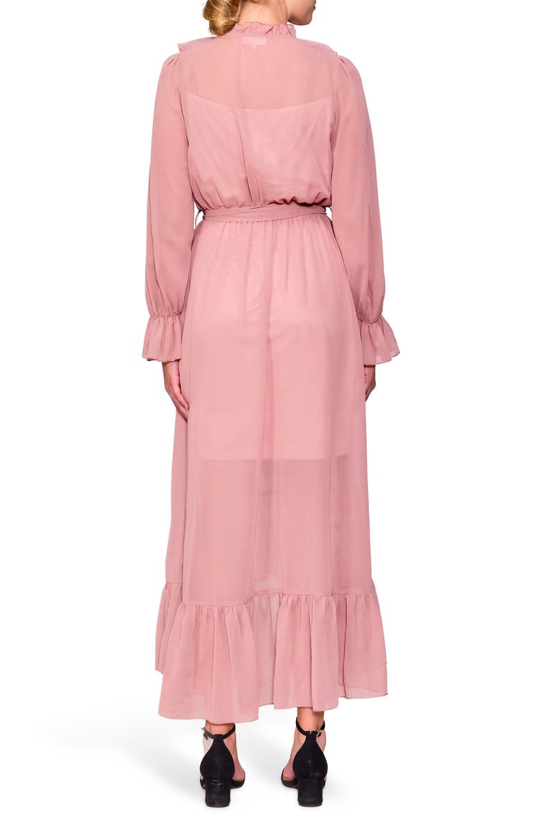 MELLODAY Long Sleeve Ruffle Chiffon Dress, Alternate, color, Mauve