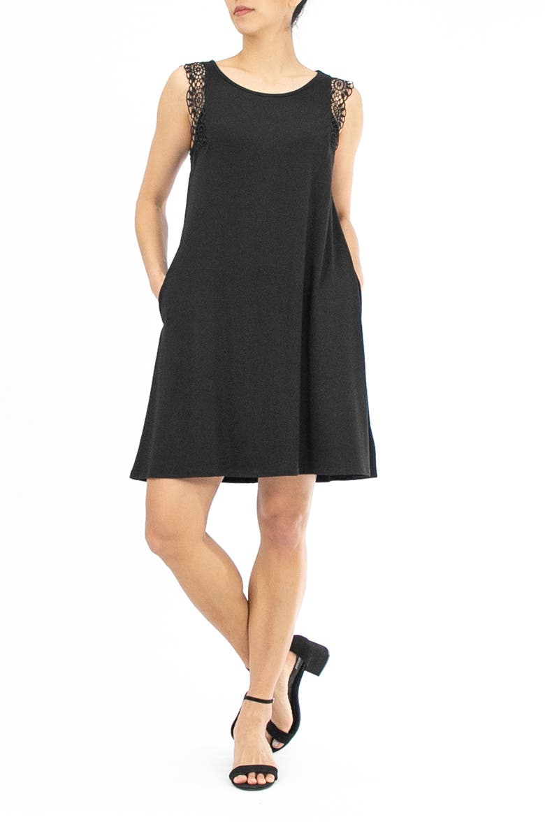 Nina Leonard Lace Trim Sleeveless Trapeze Dress, Main, color, 