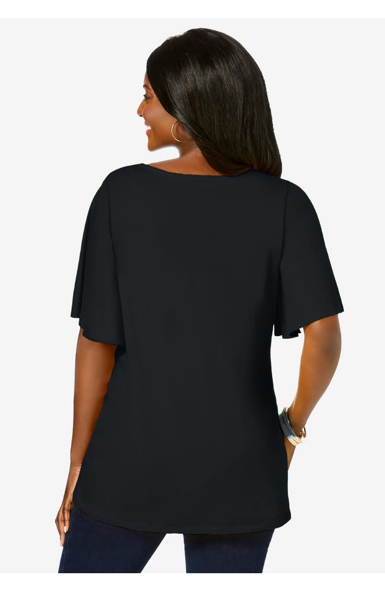 Jessica London Stretch Knit Flutter Sleeve Tunic, Alternate, color, Black