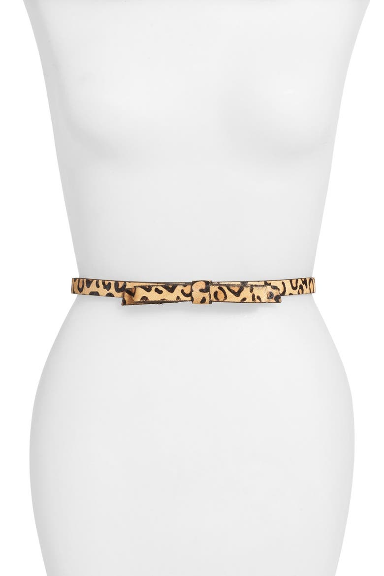 calf hair bow belt, Main, color, NATURAL LEOPARD/ PALE GOLD