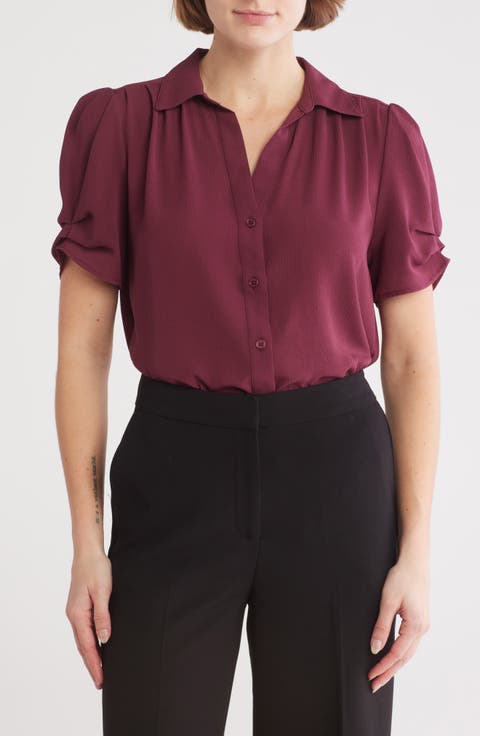 Puff Sleeve Button-Up Top (Regular & Plus)
