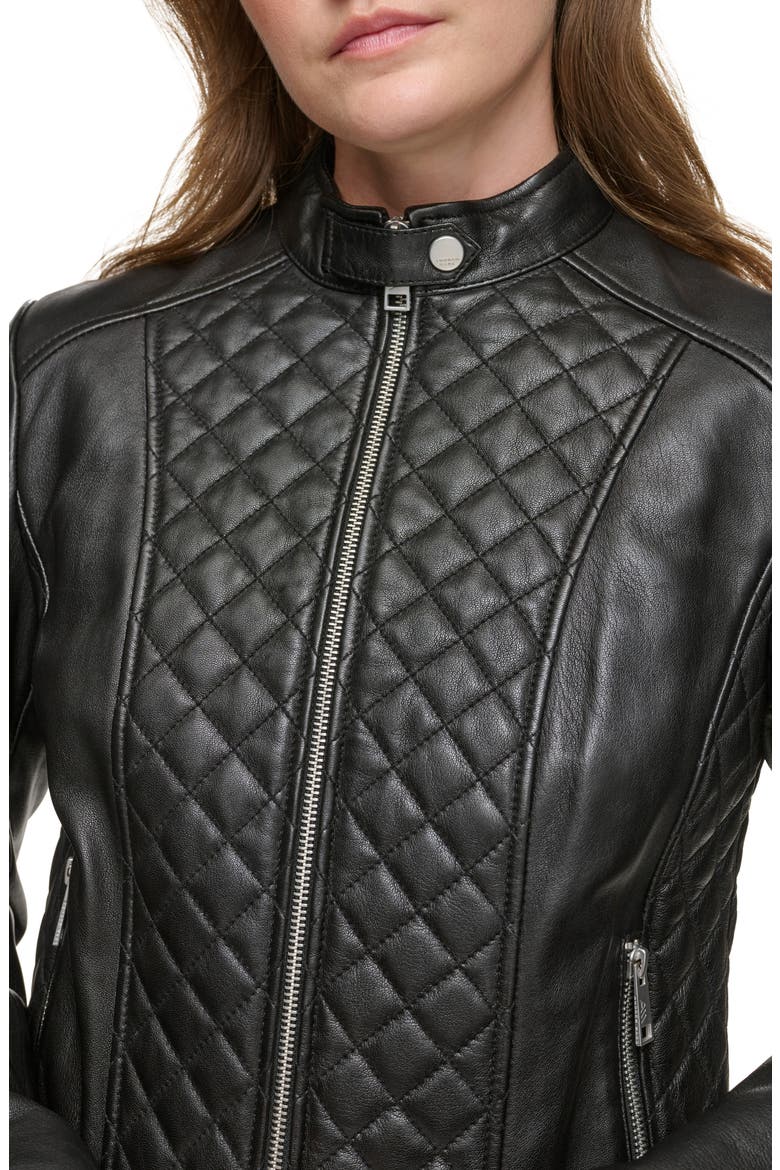 Quilted Panel Leather Jacket, Alternate, color, BLACK