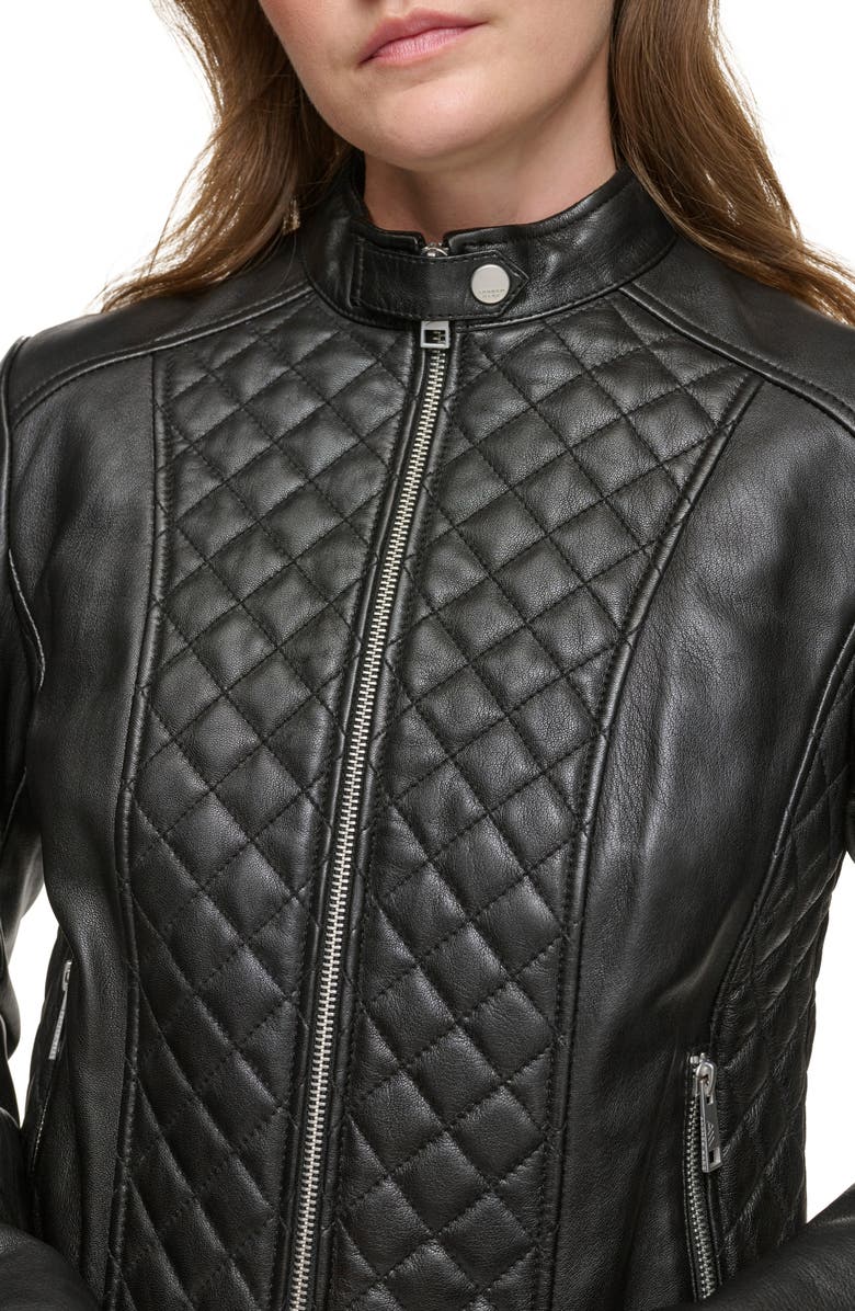 Andrew Marc Quilted Panel Leather Jacket, Alternate, color, Black