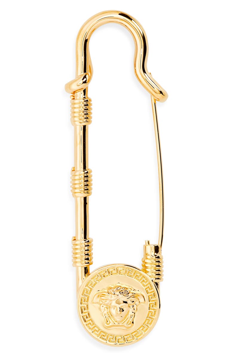Versace First Line Versace Medusa Safety Pin Brooch, Alternate, color, Versace Gold