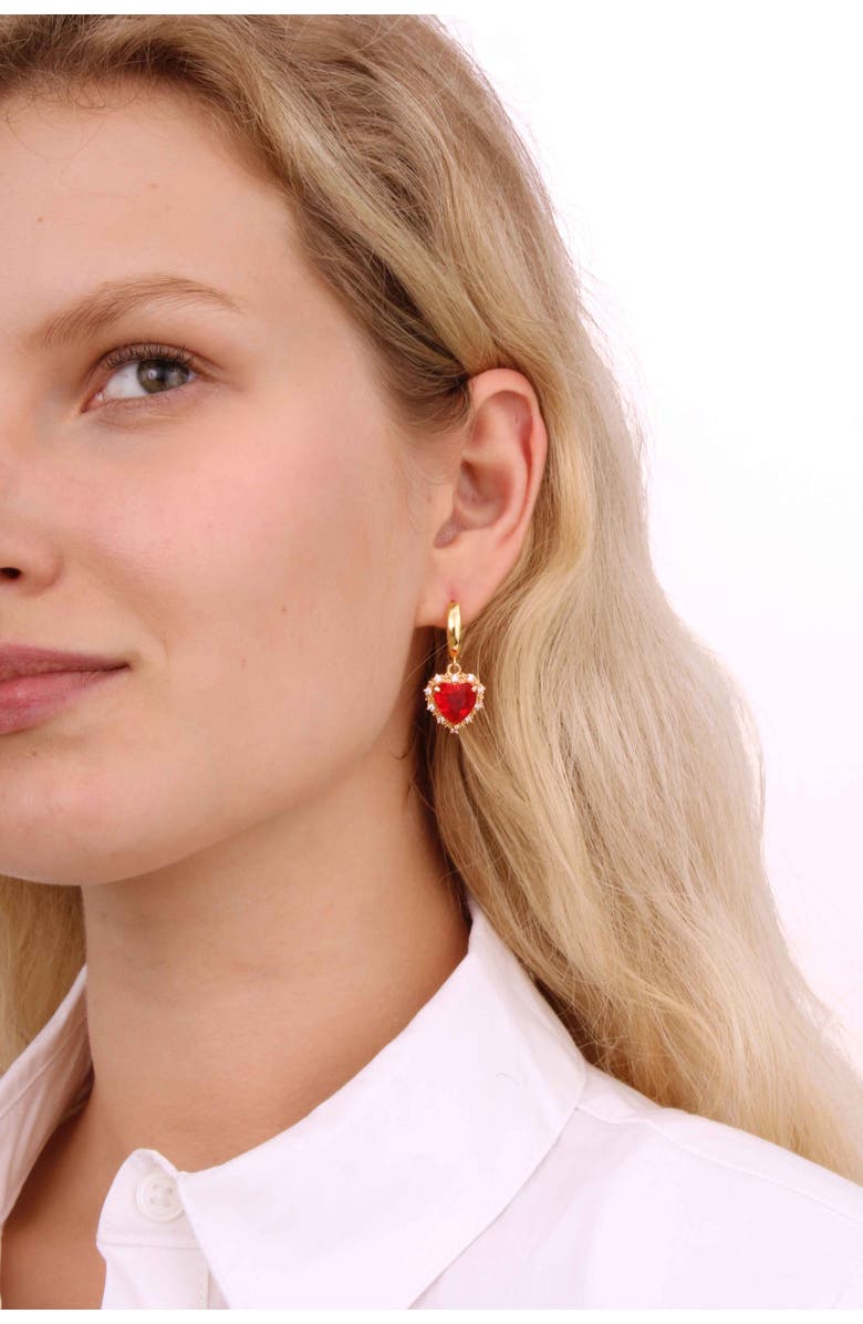 Velvet Luna Earrings With Red Heart Pendant, Alternate, color, Gold