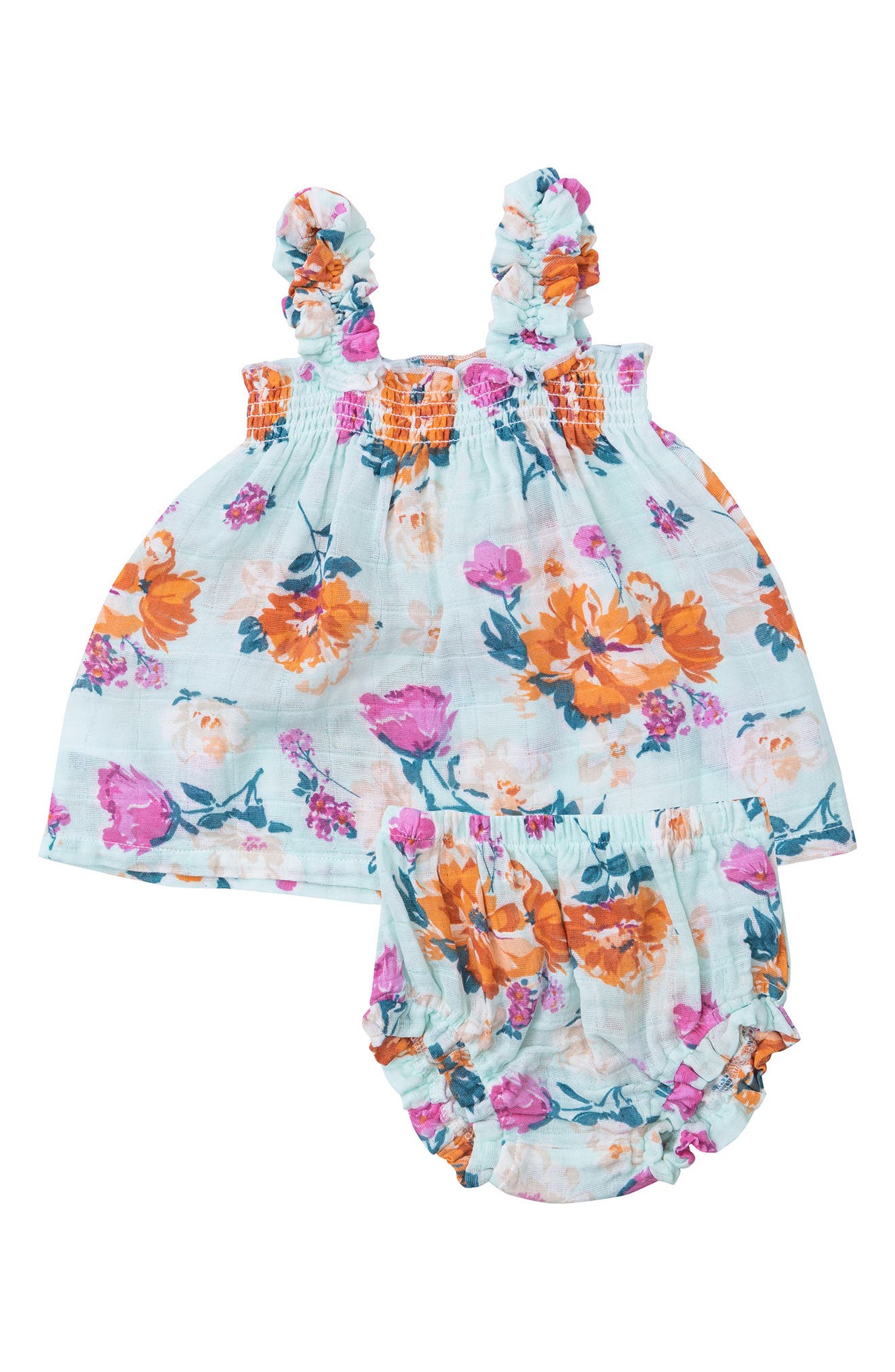 Angel Dear Smocked Organic Cotton Ruffle Strap Top & Bloomers Set ...