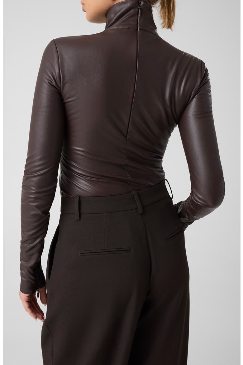 Mock Neck Faux Leather Top, Alternate, color, CHOCO ESPRESSO