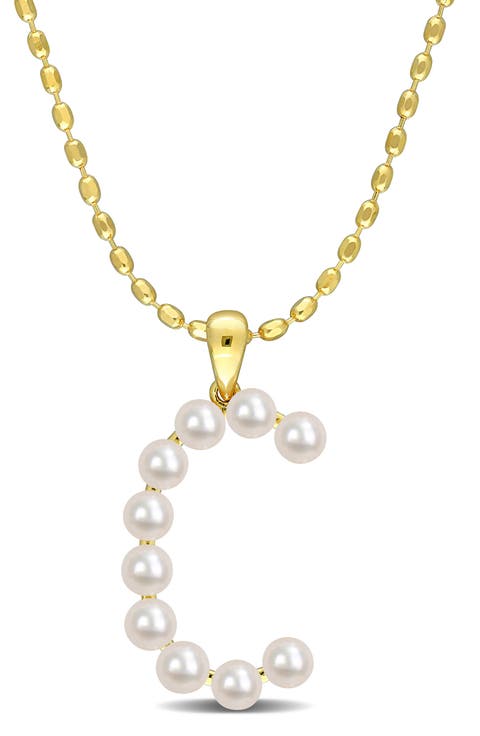 3.5-4mm Freshwater Cultured Pearl Initial Pendant Necklace