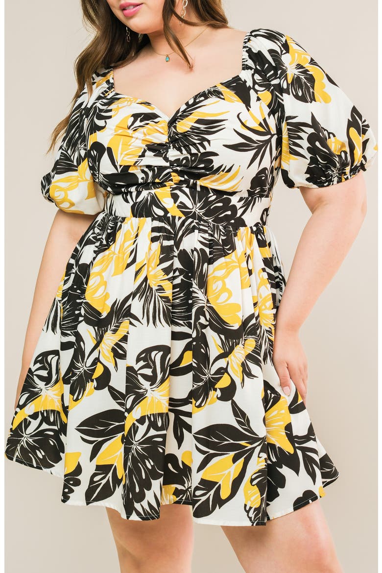 Ruched Puff Sleeve Minidress, Alternate, color, BLACK