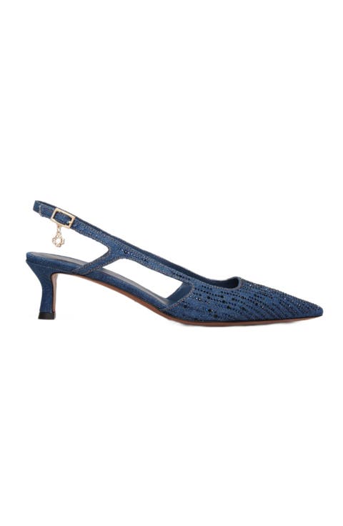 Slingback pump in rhinestone denim