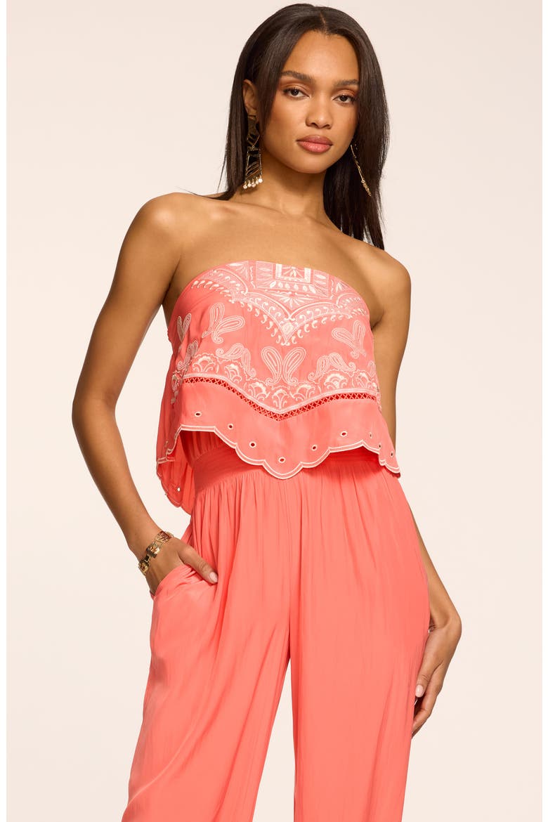 Aspen Embroidered Bodice Jumpsuit, Alternate, color, CORAL