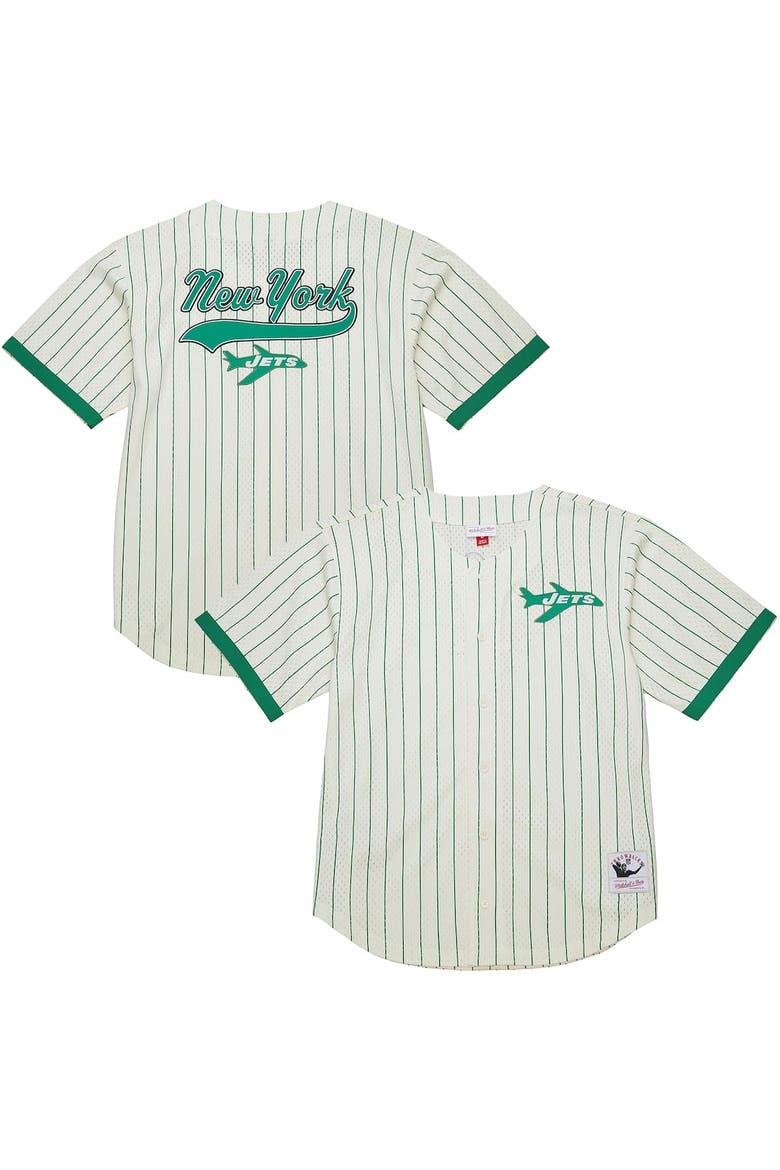 Men's Mitchell & Ness  Cream New York Jets Vintage Logo Final Seconds Full-Button Mesh Top, Alternate, color, Cream