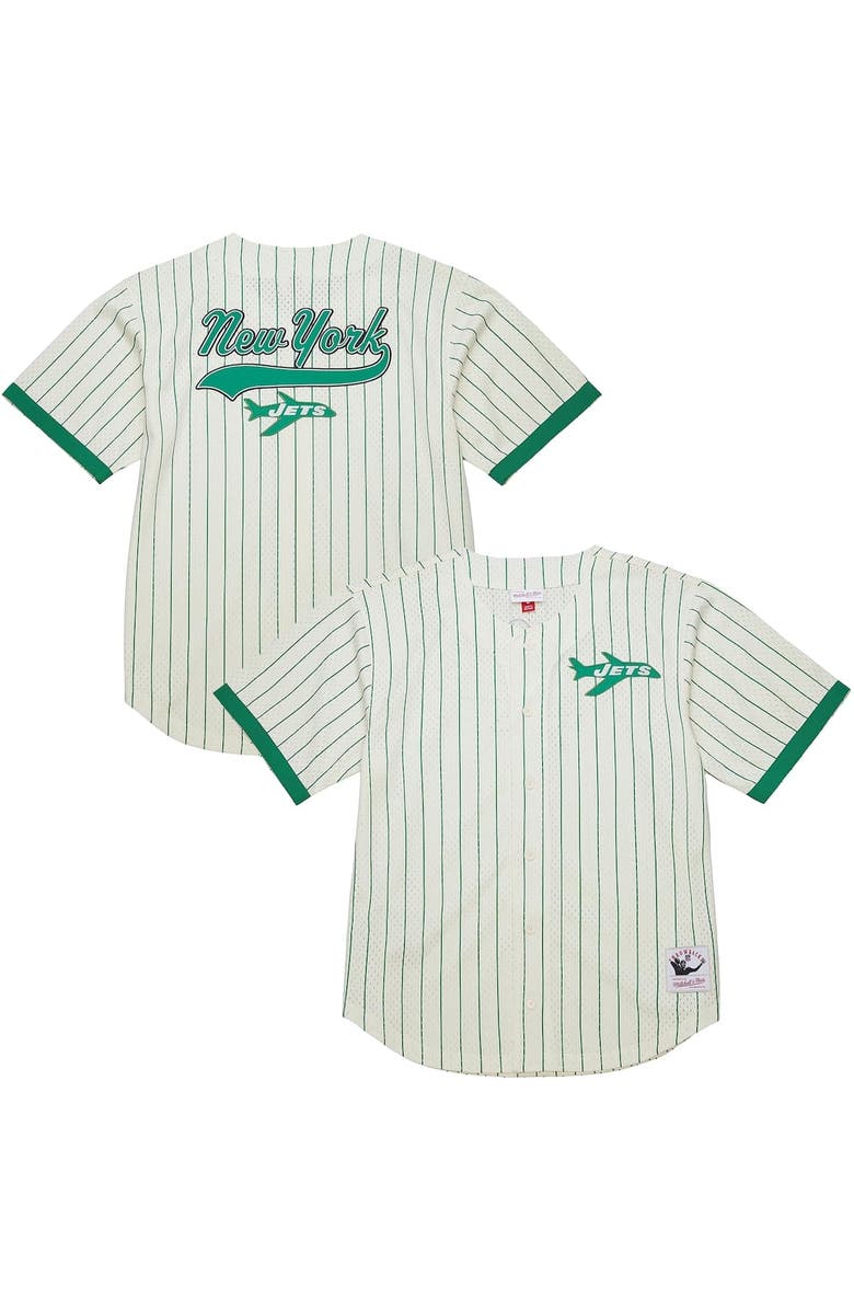 Mitchell & Ness Men's Mitchell & Ness Cream New York Jets Vintage Logo Final Seconds Full-Button Mesh Top, Alternate, color, Cream