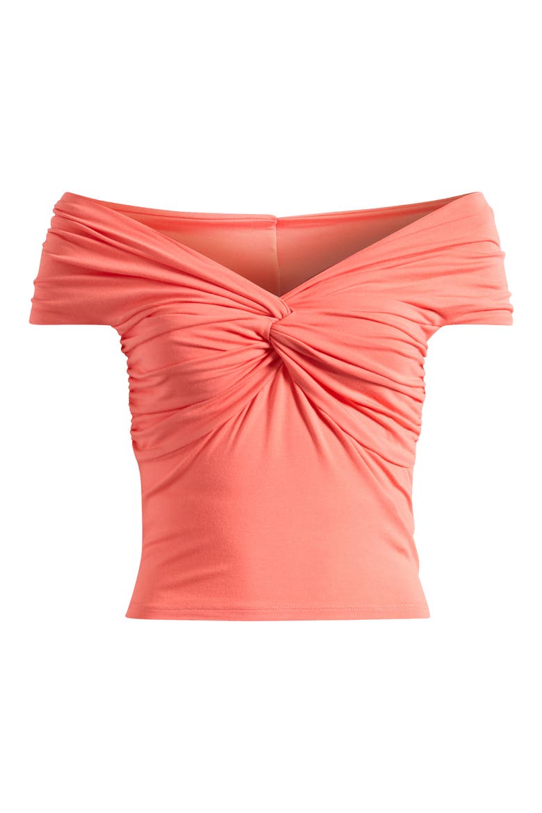 Off the Shoulder Twist Jersey Crop Top, Main, color, CORAL002