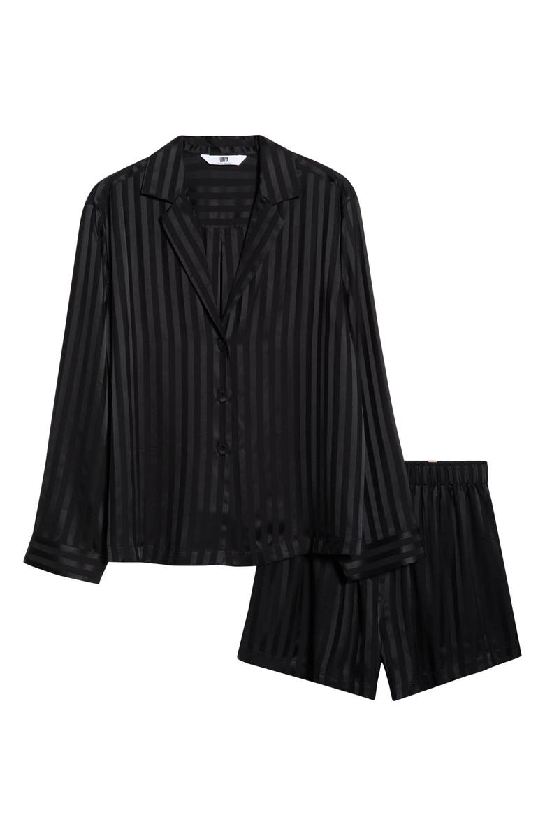 Lunya Stripe Washable Silk Button-Up Short Pajamas, Alternate, color, Immersed Black Jacquard