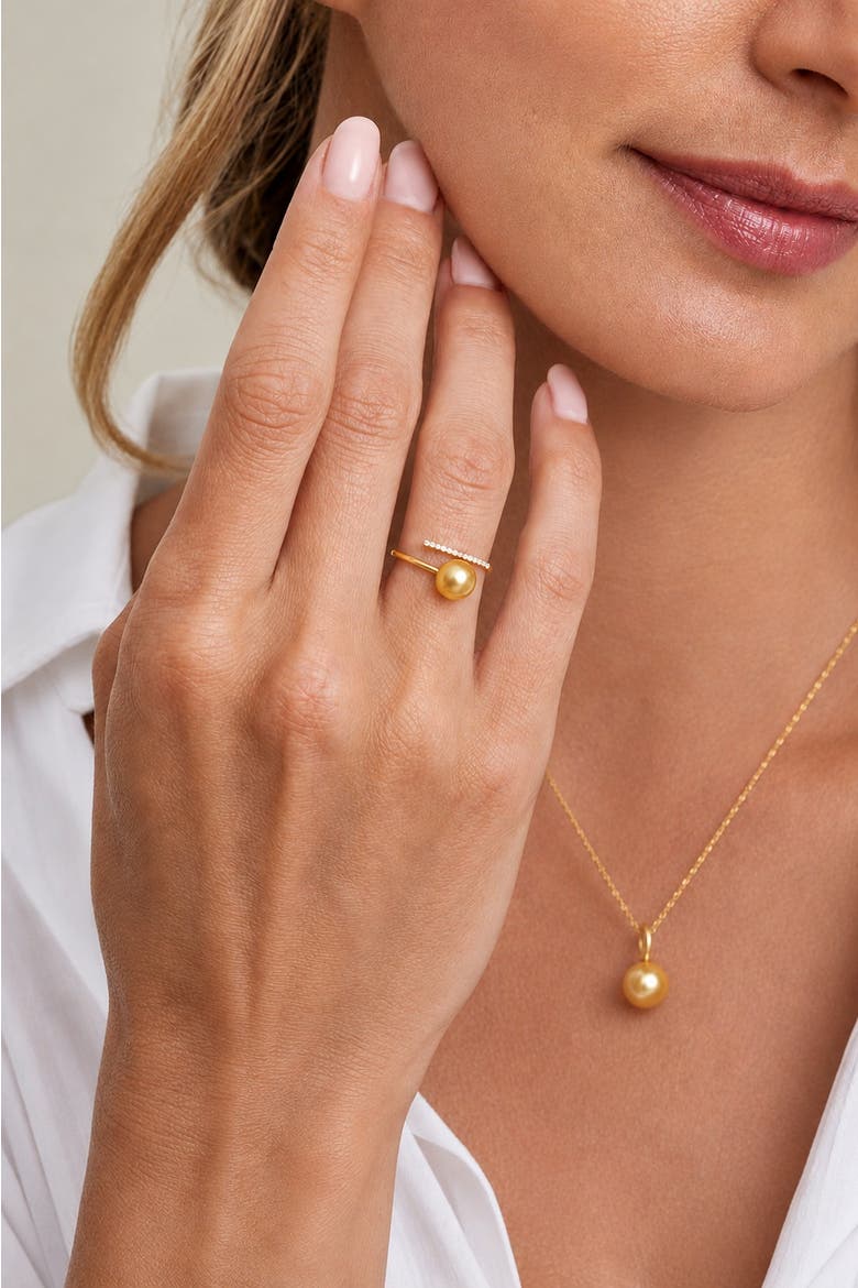 Golden South Sea Pearl & Diamond Valentina Ring, Alternate, color, Yellow Gold