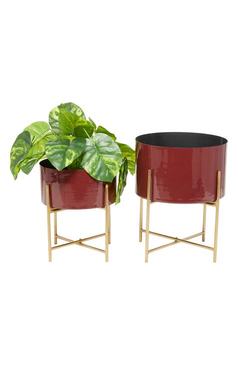 Red Metal Modern Planter - Set of 2